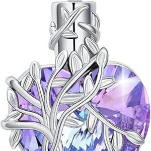 Tree of Life Cremation Crystal Heart Urn Ashes Pendant Necklace Memorial Jewelry